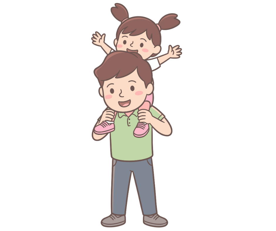 Picture of dad carrying a child on his shoulders
